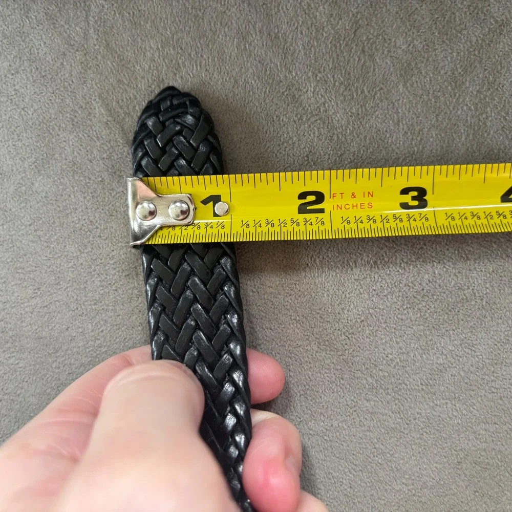 Ben Pollack Woven Braided Bonded Leather Belt Black Silver Buckle Size Small